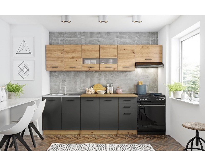 Кухня Perla 260 дъб артисан с включен плот - Кухненски комплекти