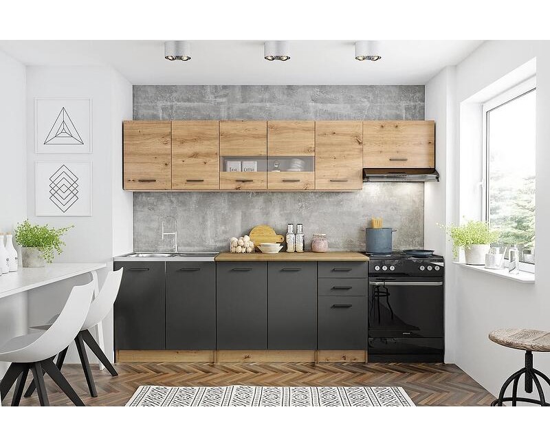 Кухня Perla 260 дъб артисан с включен плот - Кухненски комплекти
