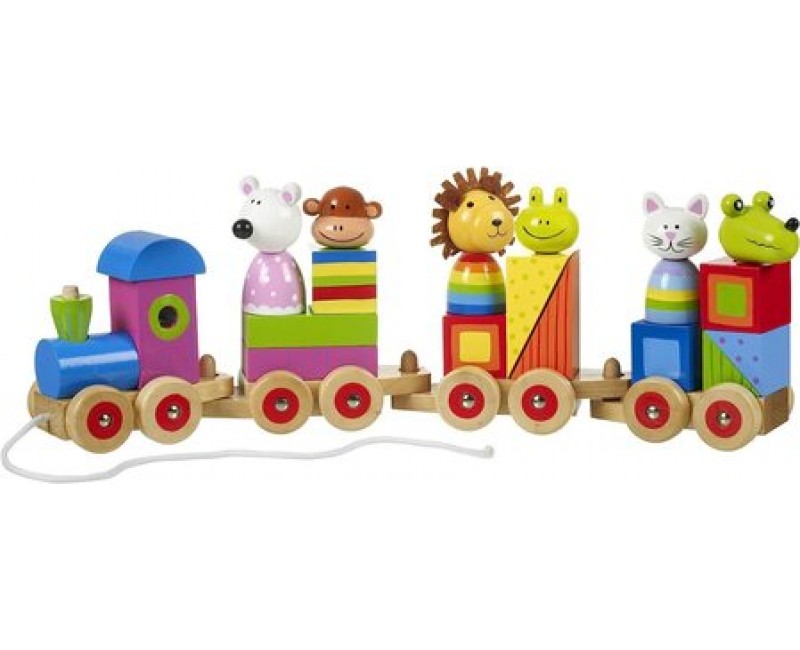 Голям дървен влак, пъзел и сортер -  Animals Collection - Играчки