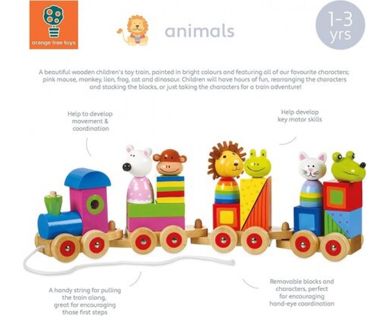 Голям дървен влак, пъзел и сортер -  Animals Collection - Играчки