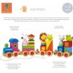 Голям дървен влак, пъзел и сортер -  Animals Collection - Играчки