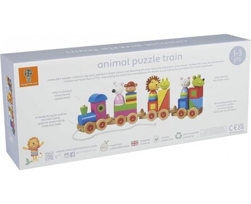 Голям дървен влак, пъзел и сортер -  Animals Collection - Играчки