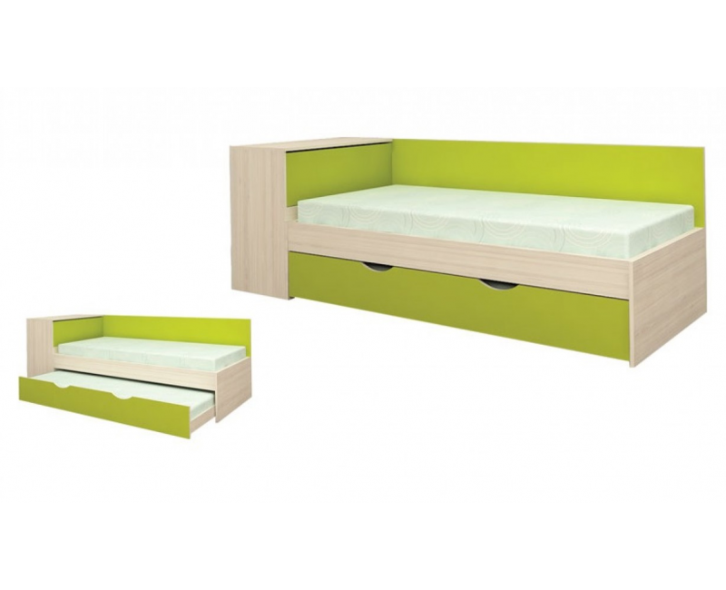 Mobila pentru camera copiilor - Paturi - Pat sandwich Mickey - stejar nisipos si lime