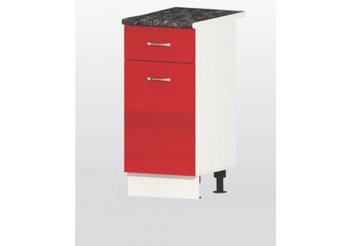 Modul inferior Alice V4 rosu lucios - dulap cu usa, sertar si raft - Bucatarii
