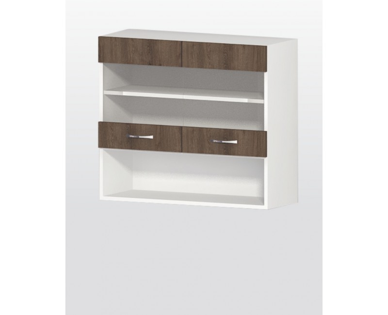 Modul superior Havana G58 stejar maron dulap cu 2 vitrine, stejar si nisa