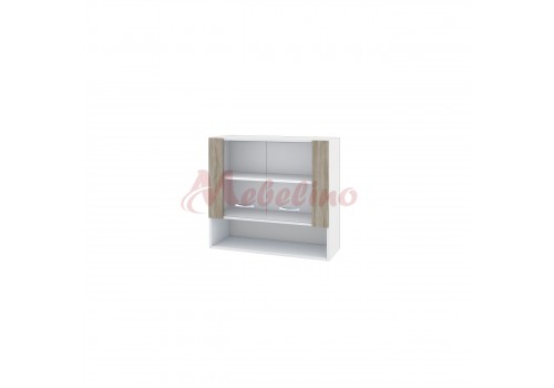Modul superior BS 10 dulap cu nisa si doua usi vitrina cu raft - Module City - alb si Sonoma inchis