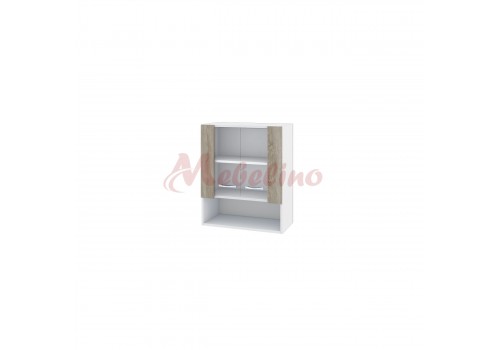 Modul superior BS 9 dulap cu nisa si doua usi vitrina cu raft - Module City - alb si Sonoma inchis
