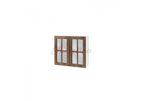 Modul superior BF 06-104 dulap cu 2 usi tip vitrina si raft- Stejar natural - Bucatarii