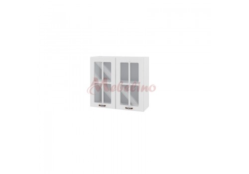 Modul superior BF 04-104 dulap cu 2 usi tip vitrina si raft-Alb flader - Bucatarii