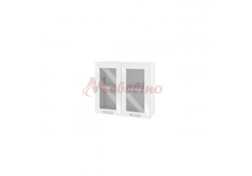Modul superior BF 05-204 dulap cu doua usi tip vitrina si raft-Alb lucios - Bucatarii