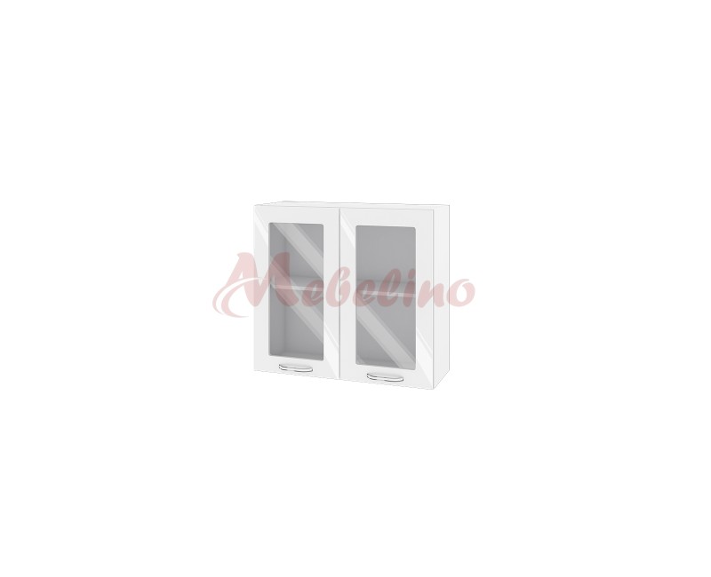 Modul superior BF 05-204 dulap cu doua usi tip vitrina si raft-Alb lucios