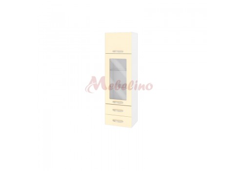 Modul superior BF 05-201 dulap tip coloana cu usa ridicatoare,vitrina si 2 sertare-Crem lucios - Module BF-05-02