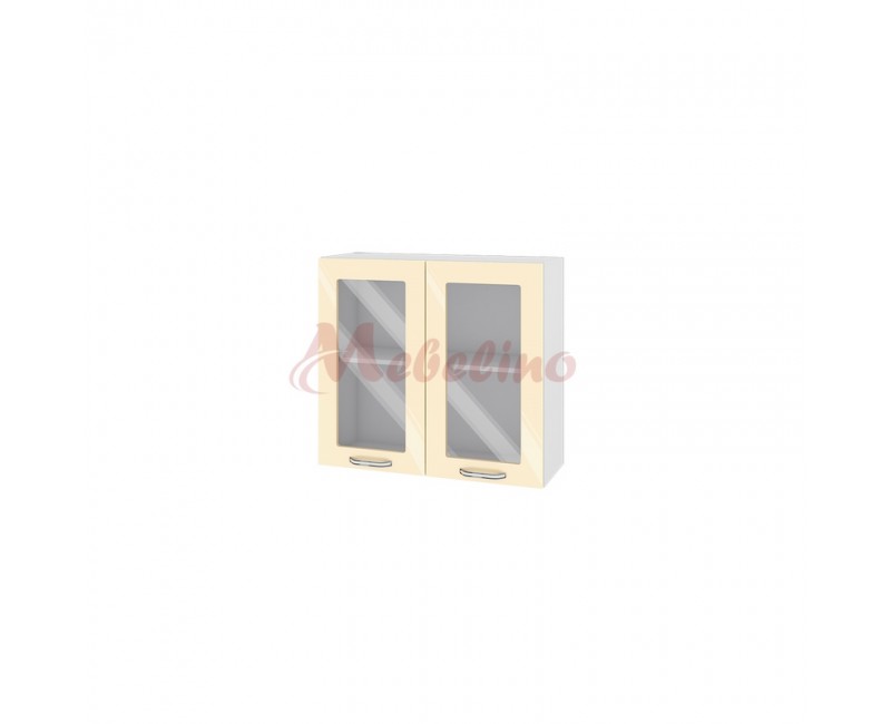 Modul superior BF 05-204 dulap cu doua usi tip vitrina si raft-Crem lucios