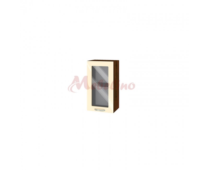 Modul superior BF 05-202 dulap cu usa tip vitrina si raft-Crem lucios