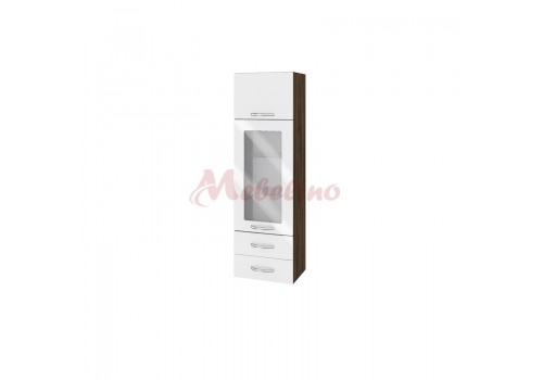 Modul BF 05-201 dulap tip coloana cu usa riricatoare,vitrina si 2 sertare-Alb lucios - Bucatarii