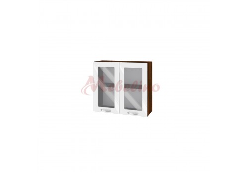 Modul superior BF 05-204 - dulap cu doua usi vitrina si raft-Alb lucios - Bucatarii