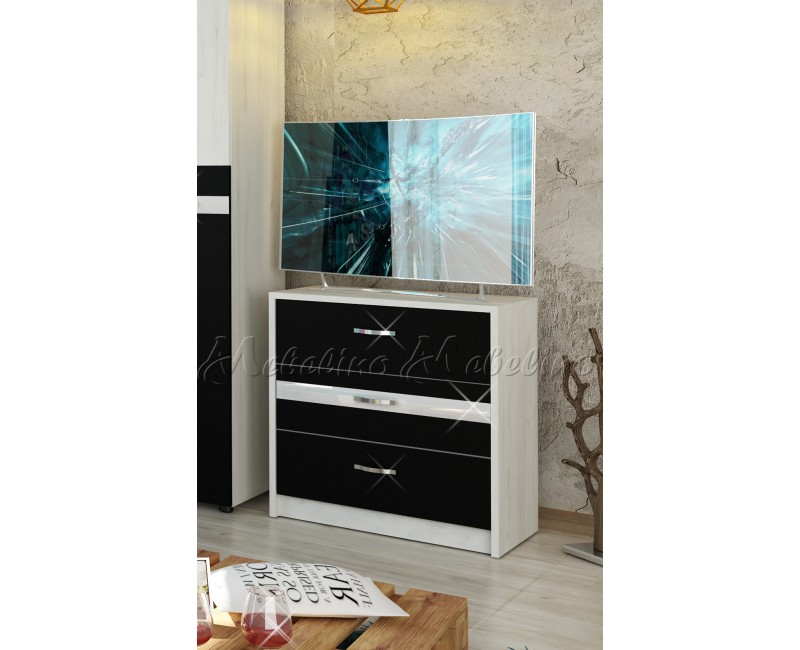 Mai mult mobilier pentru dormitor - Comode - Comoda Stilo cu profil MDF lucios